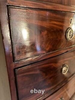 Antique Georgian Flame Mahogany Bow Front Chest of Drawers Two Over Three Veneer