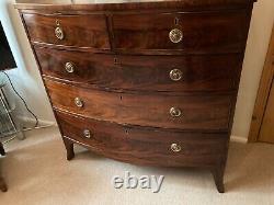 Antique Georgian Flame Mahogany Bow Front Chest of Drawers Two Over Three Veneer