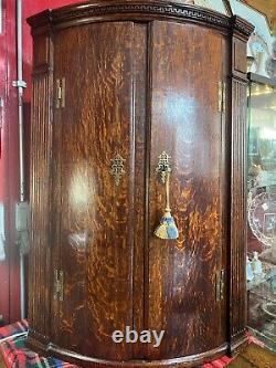 Antique Georgian Oak Bow Front Corner Cabinet