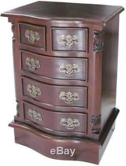 Antique Gothic Style Bow Front Mahogany 5 Drawer Bedside Table Wax Finish