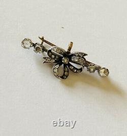 Antique Hand Made 9ct Gold Bow Brooch OVER A CARAT Of Real Diamonds