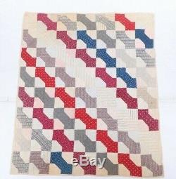 Antique Handmade Hand Sewn Stitched Bowtie Bow Tie Quilt 64x79