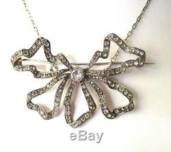 Antique Large Georgian Sterling Silver & Paste Bow Brooch/Necklace/Pin