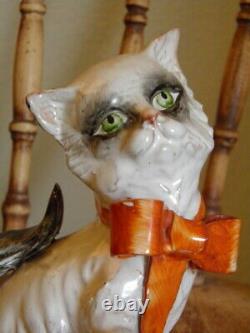 Antique Large Hand made Italian Ceramic Cat with Big Orange bow