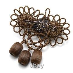 Antique Natural Human Hair Braided Bow Brooch, Sweden