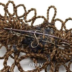Antique Natural Human Hair Braided Bow Brooch, Sweden
