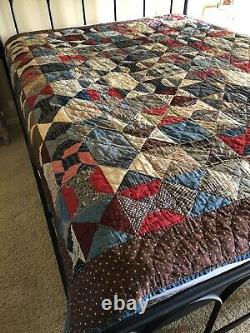 Antique Quilt Early 1900s Handmade Log Cabin Bow Diamond Squares RICH! 79x82