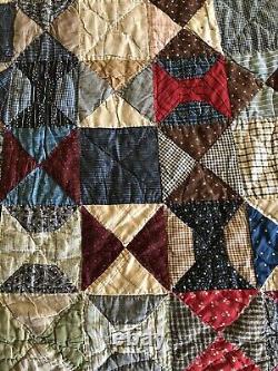 Antique Quilt Early 1900s Handmade Log Cabin Bow Diamond Squares RICH! 79x82