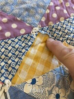 Antique Quilt Handmade 1930s Bow Tie Feed Sack Crazy 78 x 75 Estate Find
