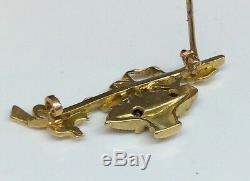 Antique Ribbon Bow Tie Motif Brooch Pin WithDiamond Accents Solid 18K Brushed Yg