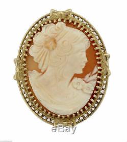 Antique Victorian 14K Bow Tie Gold Shell Cameo Lady Chip Brooch Pendant