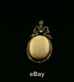 Antique Victorian 14k Gold and Silver Opal and Diamond Bow Pendant 19th Century