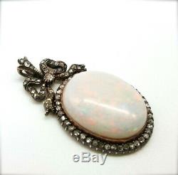 Antique Victorian 14k Gold and Silver Opal and Diamond Bow Pendant 19th Century