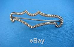 Antique, Victorian Bow Brooch With Seed Pearls 14k Yellow Gold 5.3 Grams