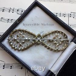 Antique Victorian Clear Paste Eternity Bow Brooch Infinity Pin Bridal Hairslide