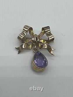 Antique Victorian/Edwardian 9ct gold amatyst bowithswag brooch (59)