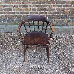 Antique Victorian Elm Wooden Captains Smokers Bow Desk Chair Bedroom Chair