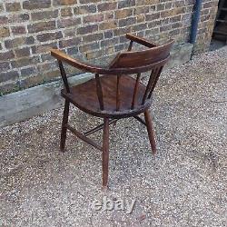 Antique Victorian Elm Wooden Captains Smokers Bow Desk Chair Bedroom Chair