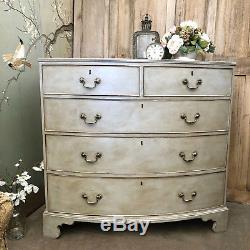 Antique Victorian Gustavian Style Grey Hand Painted Bow Fronted Chest of Drawers
