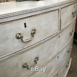 Antique Victorian Gustavian Style Grey Hand Painted Bow Fronted Chest of Drawers