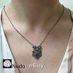 Antique Victorian Heart Bow Pendant Silver Gold 18k Sapphair Diamonds Necklace