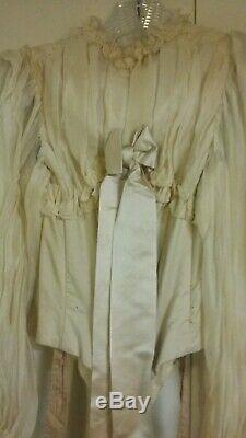 Antique Victorian Unusual Beige Front Lacing Corset Bodice With Large Bow Train
