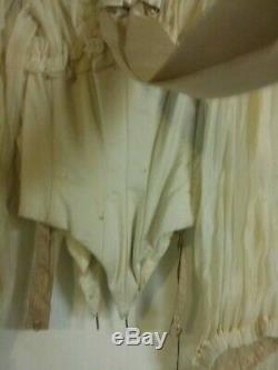 Antique Victorian Unusual Beige Front Lacing Corset Bodice With Large Bow Train