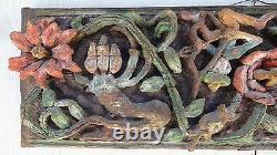 Antique Vintage Carved Exotic Panel Bow Arrow Floral Birds Goddess Bali India
