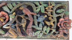 Antique Vintage Carved Exotic Panel Bow Arrow Floral Birds Goddess Bali India