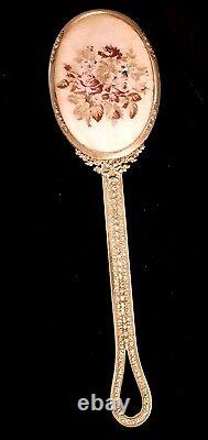 Antique Vintage Large Micro Petit Point French Bow Hand Mirror