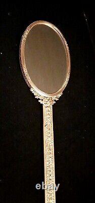 Antique Vintage Large Micro Petit Point French Bow Hand Mirror