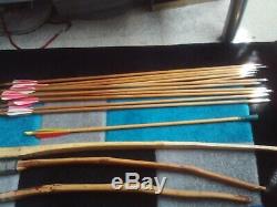 Archery Job Lot 4 x Bow 45/65 lb Wooden Handmade 24 Arrows Quiver Vintage DACO