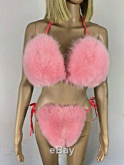 Arctic Fox Fur Bikini Two Pieces Double Sided Fur Pink Color Fur Panties and Top