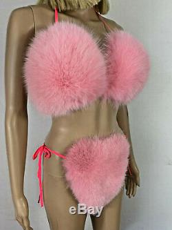 Arctic Fox Fur Bikini Two Pieces Double Sided Fur Pink Color Fur Panties and Top