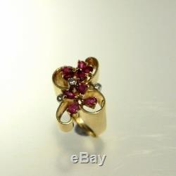Art Deco 1920s Ruby Diamond Ring 14K Gold 585 Rubies Bow Butterfly Flower Daisy