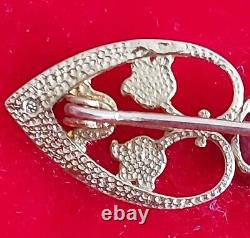 BEAUTIFUL 9ct Gold Art Nouveau Ruby Seed Pearl With Diamond Chips Bar Brooch