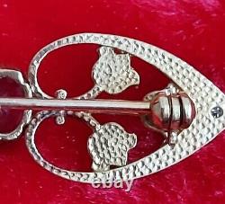 BEAUTIFUL 9ct Gold Art Nouveau Ruby Seed Pearl With Diamond Chips Bar Brooch