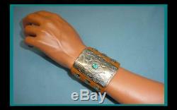 BEAUTIFUL Hand Made TURQUOISE & STERLING SILVER KETOH Bow Guard BRACELET