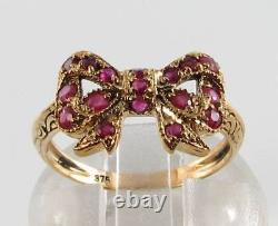 BOW 9CT 9K GOLD INDIAN RUBY KNOT CLUSTER ART DECO INS RING Size O & FREE RESIZE
