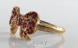 BOW 9CT 9K GOLD INDIAN RUBY KNOT CLUSTER ART DECO INS RING Size O & FREE RESIZE