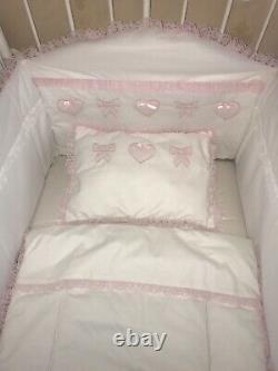Baby Girl Luxury Handmade Cot Bedding Set 5 Piece Hearts Bows