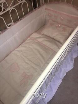 Baby Girl Luxury Handmade Cot Bedding Set 5 Piece Hearts Bows