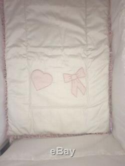 Baby Girl Luxury Handmade Cot Bedding Set 5 Piece Pink White Hearts Bows