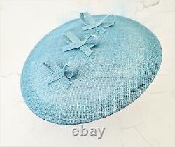 Baby Powder Blue Large Flower Fascinator, Percher Hat with Bows, Saucer, Races