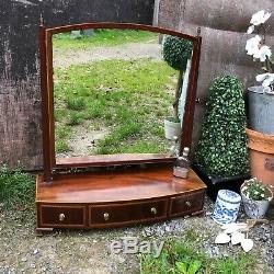 Beautiful Antique Bow Regency Mahogany Inlaid Swing Table Mirror With 3 Drawers