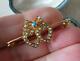 Beautiful Antique Victorian Gold Pearl & Turquoise Double Heart & Bow Brooch