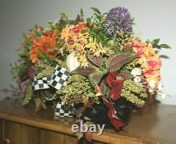 Beautiful Fall Floral Arrangement In Wooden Planter, With Mackenzie Childs Bow