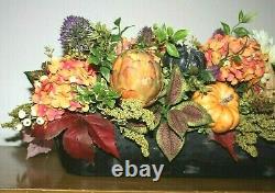 Beautiful Fall Floral Arrangement In Wooden Planter, With Mackenzie Childs Bow