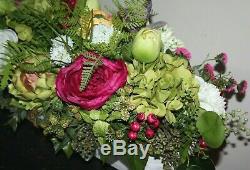 Beautiful Floral arrangement in Long Wooden Planter, With Mackenzie Childs Bow
