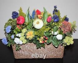 Beautiful Flower Arrangement Potted in Handled Basket With Mackenzie Childs Bow